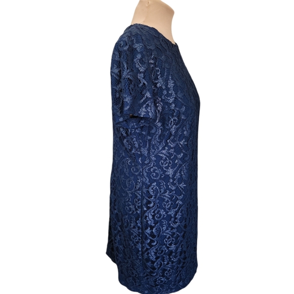RALPH LAUREN Metallic Blue Lace Sheath Cocktail Dress - Size 18 - Picture 7 of 17